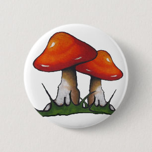 Red Toadstools, Mushrooms: Freehand Marker Art Pinback Button