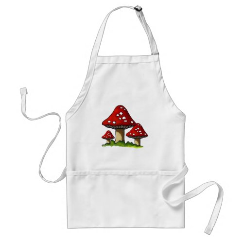 Red Toadtstools Mushroom Freehand Art Adult Apron