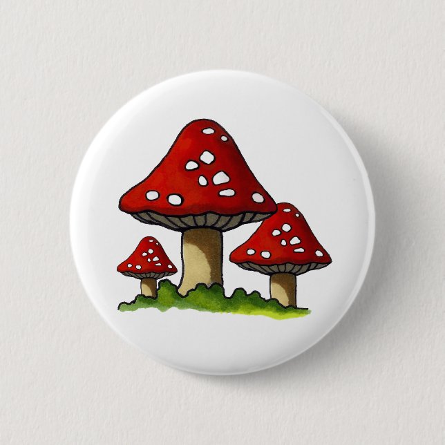 Red Toadtstools, Mushroom: Freehand Art Pinback Button (Front)