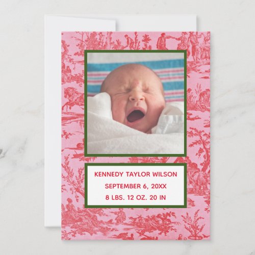 Red Toile Birth Announcement Card