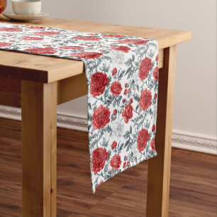 Red Toile Charm - Classic Floral Appeal Long Table Runner