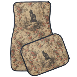 Red Toile Chinoiserie Cat Damask Car Floor Mat