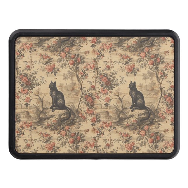 Red Toile Chinoiserie Cat Damask Hitch Cover (Front)