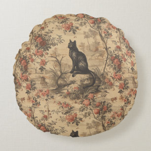 Red Toile Chinoiserie Cat Damask Round Pillow