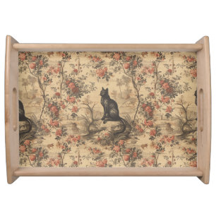 Red Toile Chinoiserie Cat Damask Serving Tray
