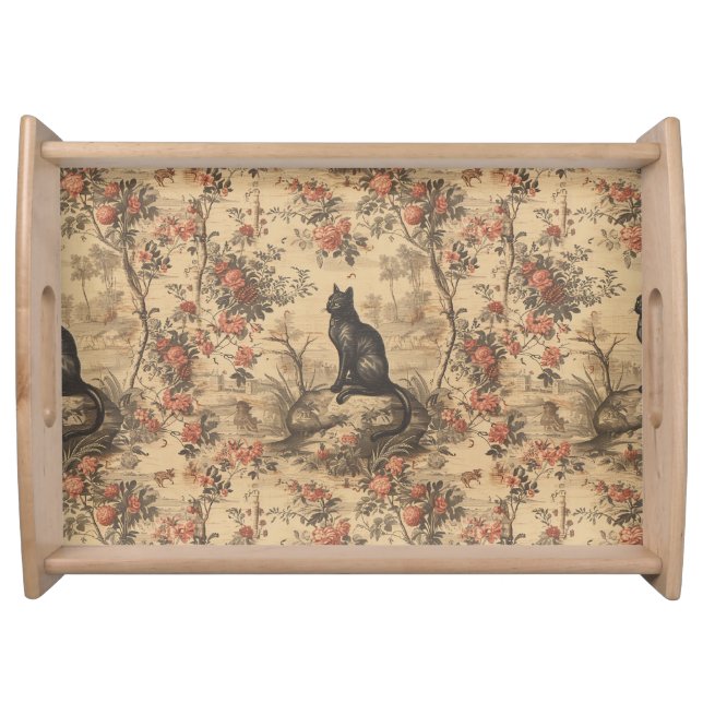 Red Toile Chinoiserie Cat Damask Serving Tray (Front)