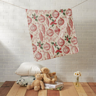 Red Toile Chinoiserie Christmas Ornaments Baby Blanket