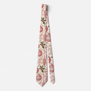 Red Toile Chinoiserie Christmas Ornaments Neck Tie
