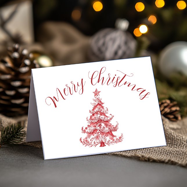 Red Toile Christmas Tree Card (Creator Uploaded)