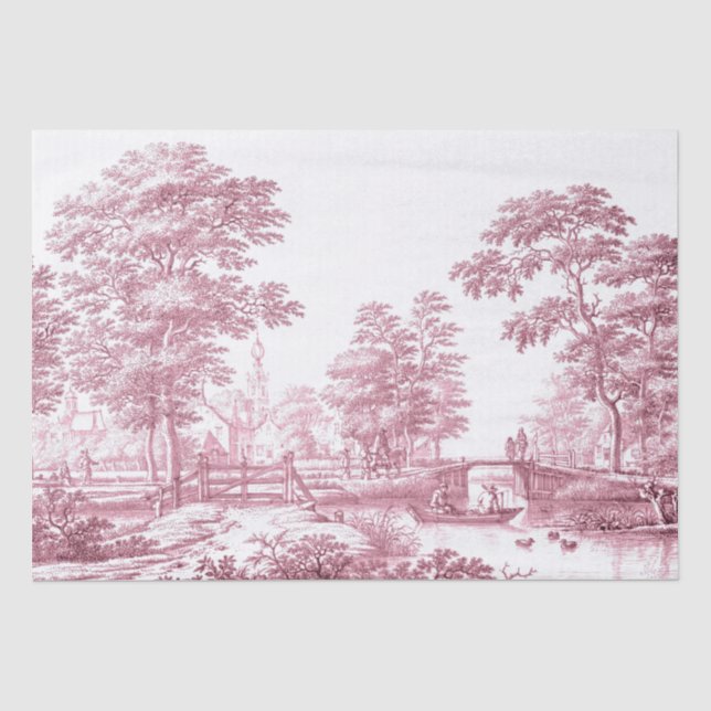  Red Toile Country Vintage French Decoupage  Tissue Paper (Front)
