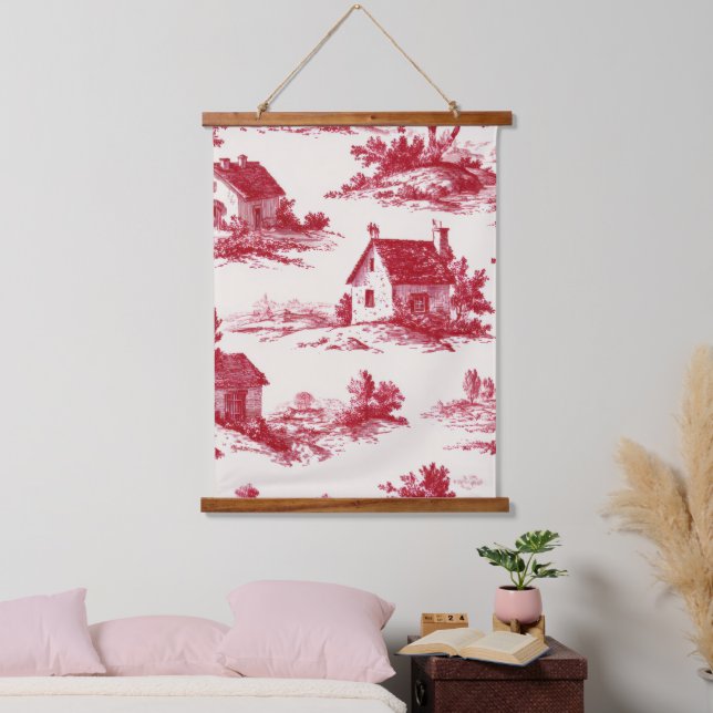 Red Toile Countryside Scene (11) Hanging Tapestry (Bedroom)
