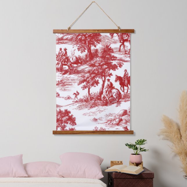 Red Toile Countryside Scene (2) Hanging Tapestry (Bedroom)