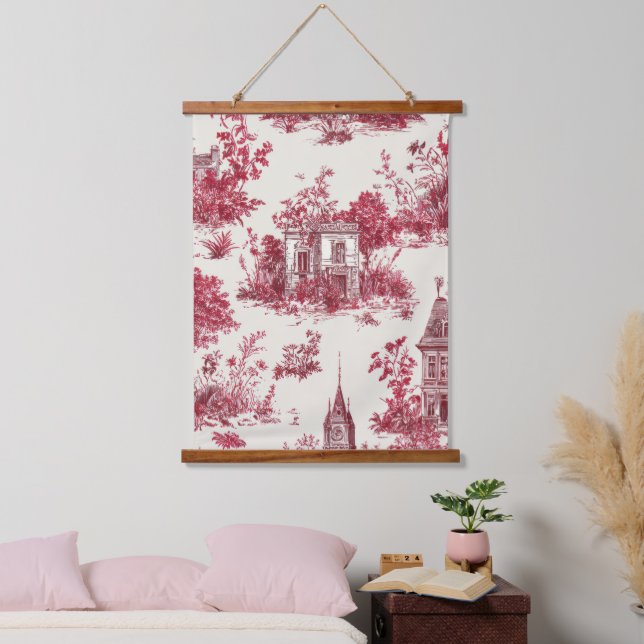 Red Toile Countryside Scene (4) Hanging Tapestry (Bedroom)