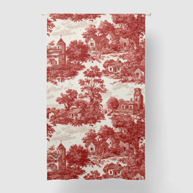 Red Toile Countryside Scene (8) Blackout Curtains (Front)