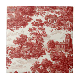 Red Toile Countryside Scene (8) Ceramic Tile