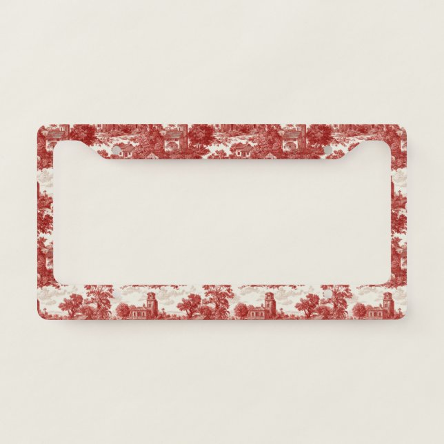 Red Toile Countryside Scene (8) License Plate Frame (Front)