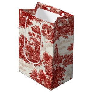 Red Toile Countryside Scene (8) Medium Gift Bag