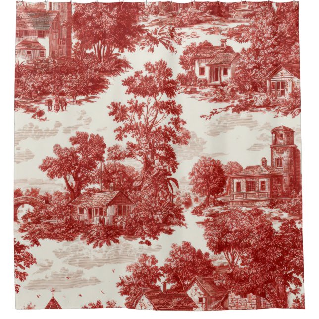 Red Toile Countryside Scene (8) Shower Curtain (Front)