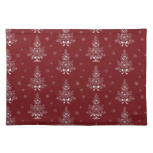 Red Toile De Jouy Coquette Christmas Foliage Cloth Placemat
