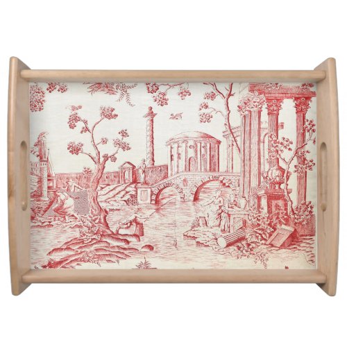 Red Toile de Jouy Serving Tray