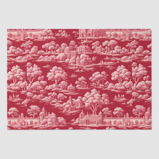 Red Toile de Jouy Tissue Paper (Front)