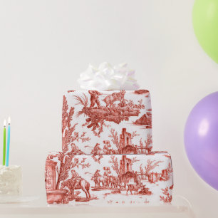 Red Toile de Jouy Wrapping Paper