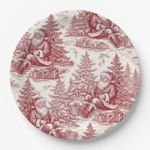 Red Toile Paper Plates