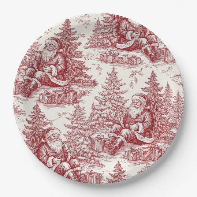 Red Toile Paper Plates (Front)