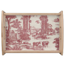 Red Toile with Cows Serving Tray