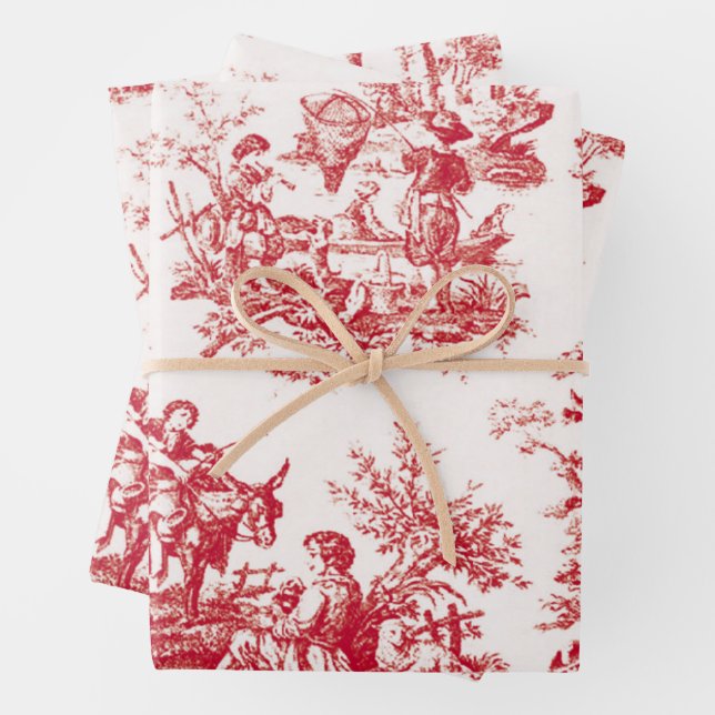 Red Toile  Wrapping Paper Sheets (In situ)