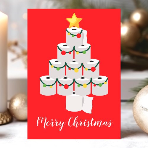 Red Toilet Paper Christmas Tree Funny Holiday Card