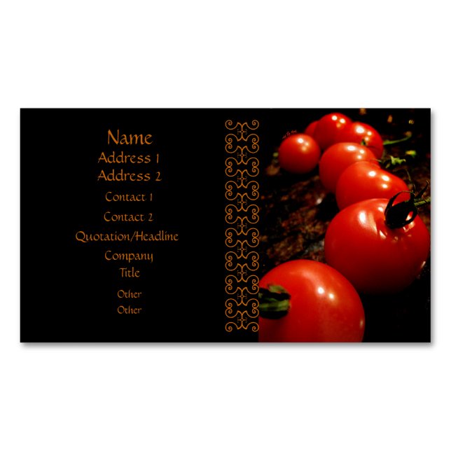 Red Tomato Elegant Black Brown Business Card Magnet (Front)