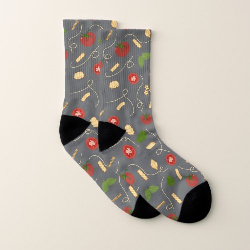 Red Tomato Green Basil leaves Golden Pasta Socks