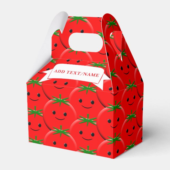 Red Tomato Pattern Custom Name Favor Boxes (Front Side)