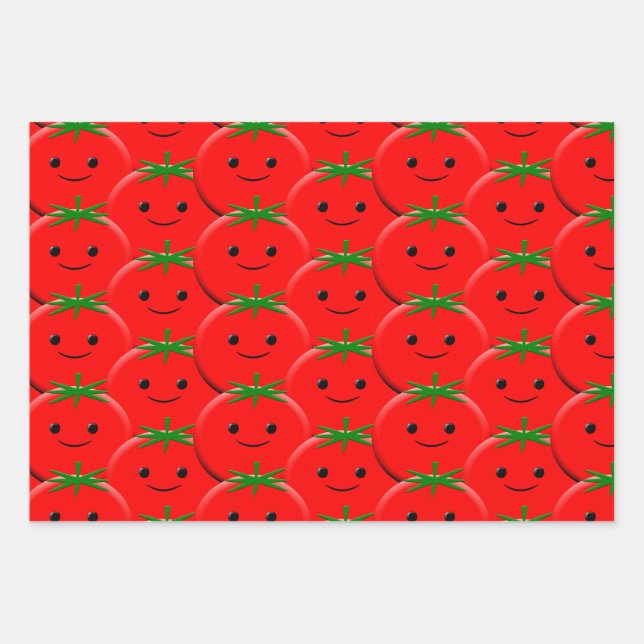 Red Tomato Pattern Wrapping Paper Sheets (Front)