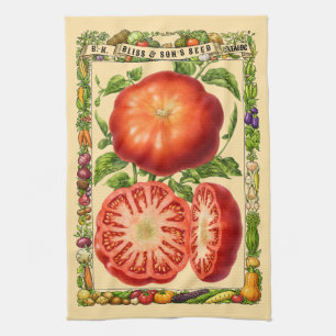 Red Tomato Retro Victorian Era Botanical Art Kitchen Towel