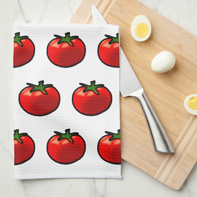 Red Tomato Whimsical Custom Art Kitchen Towel (Quarter Fold)