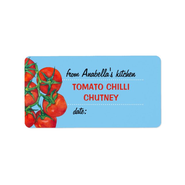 Red Tomatoes blue 2 Kitchen Preserves Label (Front)