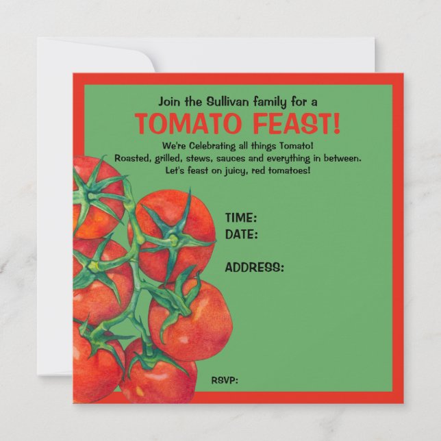 Red Tomatoes green Feast Invitation Card (Front)