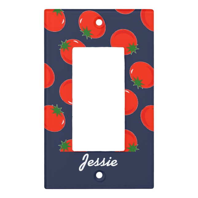 Red tomatoes on blue light switch cover (Front)