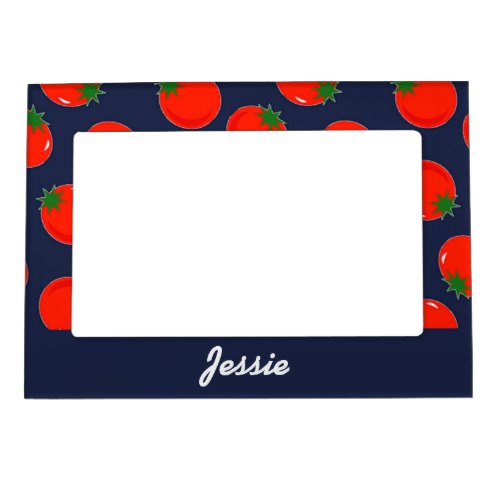 Red tomatoes on blue magnetic frame