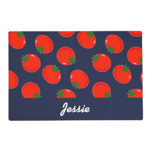Red tomatoes on blue placemat