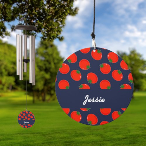 Red tomatoes on blue wind chime 