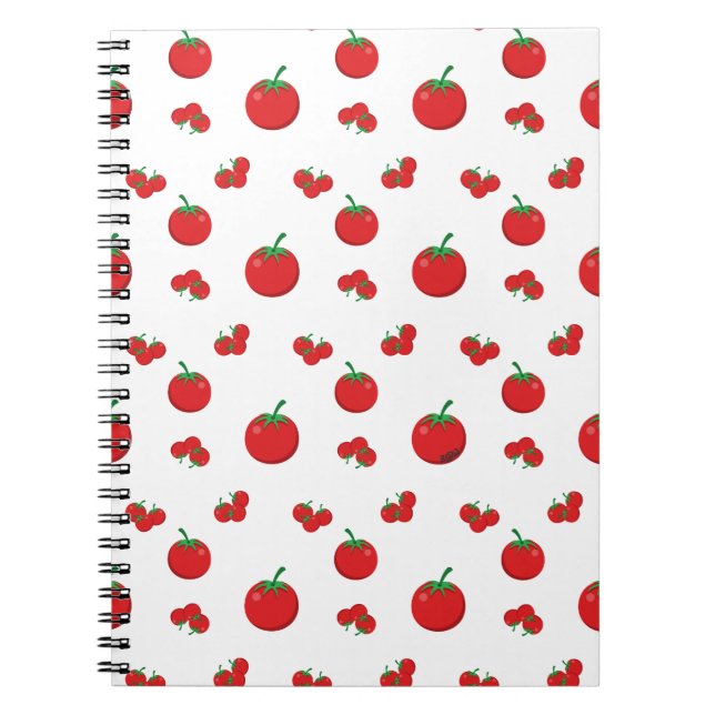 Red Tomatoes Pattern On White Notebook (Front)