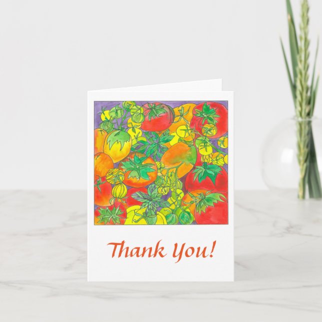 Red Tomatoes Vegetable Watercolor Thank You Card (Front)