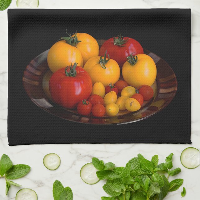 Red Tomatoes, Yellow Tomatoes Kitchen Towel (Folded)