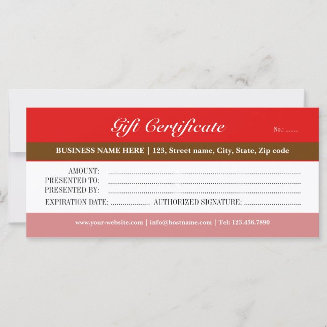 Red Tones Gift Certificate (Front)