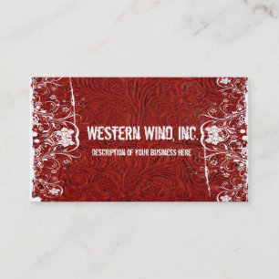 Red Tooled Leather and Lace Business Card