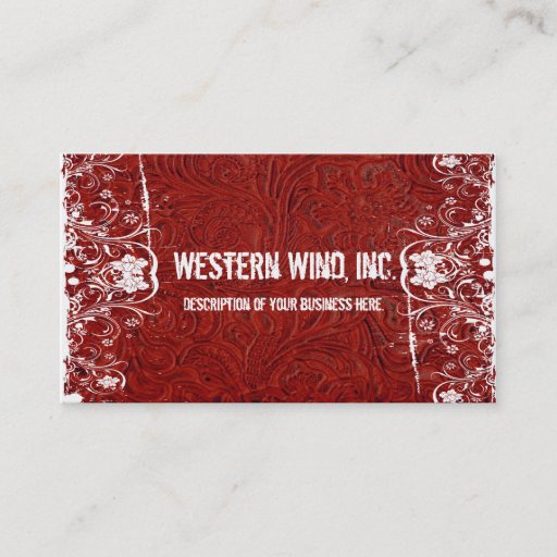 Customizable Red Tooled Leather and Lace Business Card