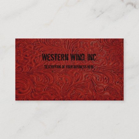 Red Tooled Leather Look Business Card
